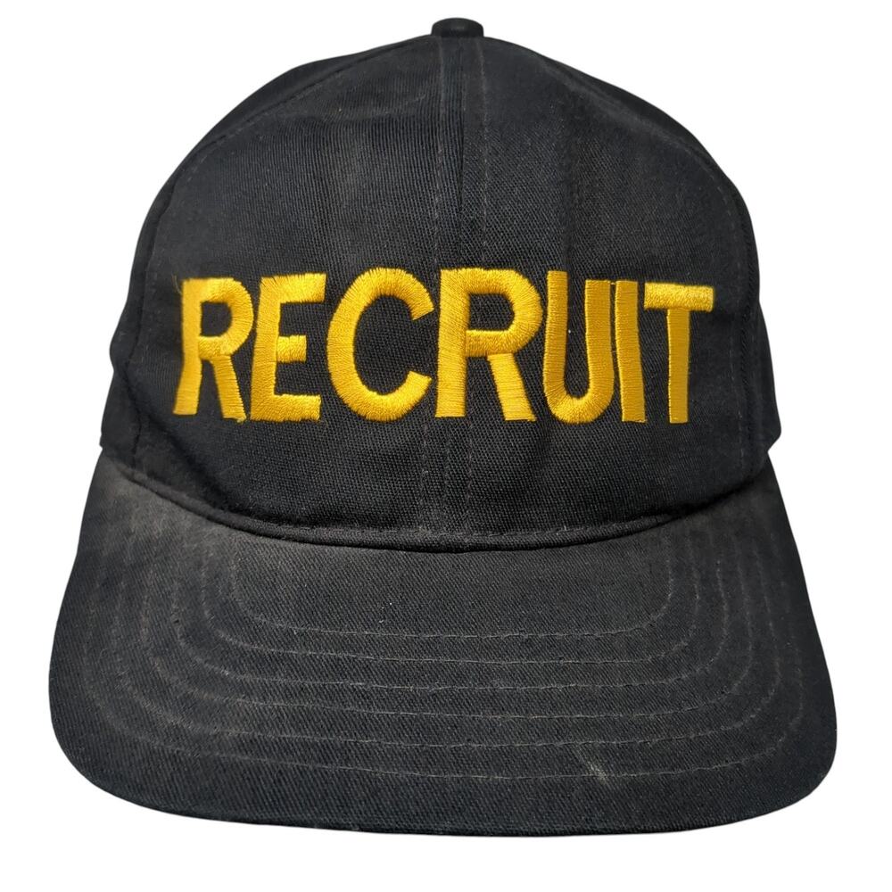 Recruit Snapback Hat Solid Black 7 5/8 Adjustable Embroidered Atlas